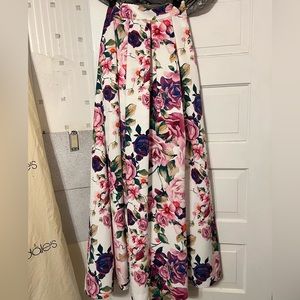 Eliza J White & Fuchsia Faille Floral Pleated Long Maxi Ballroom Formal Skirt
